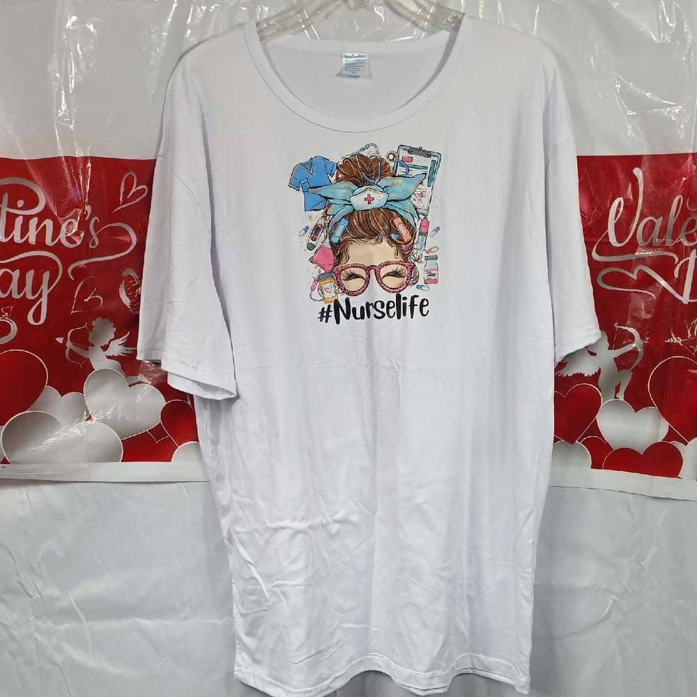 White #NurseLife Graphic T-Shirt Womens 2XL (W386)